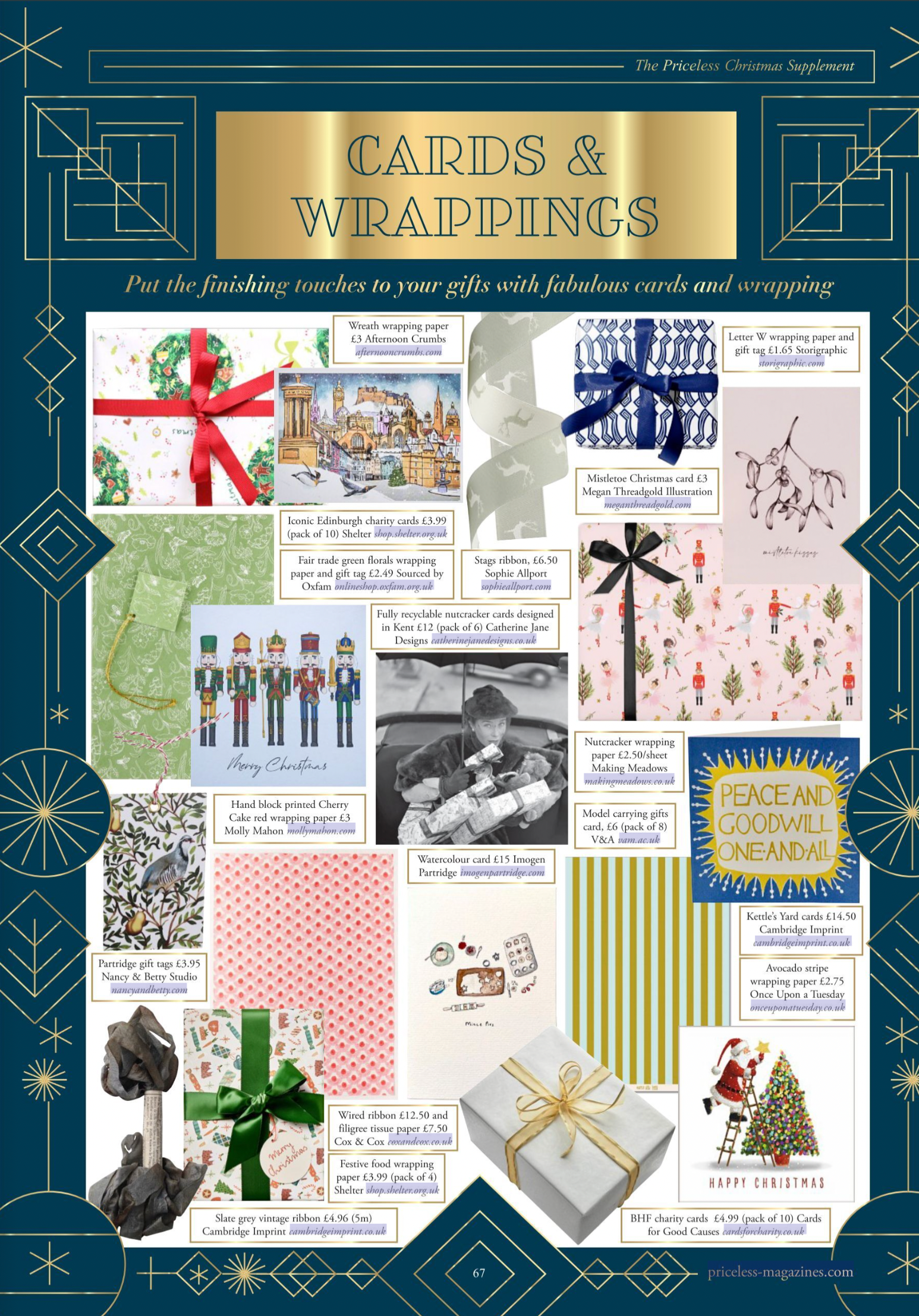 Surrey Homes December 2023 issue featuring Once Upon a Tuesday Wrapping Paper in Avocado Stripe