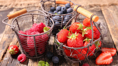 strawberries, blue berries, raspberries