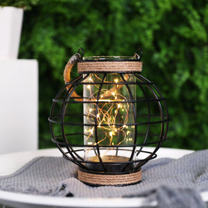 7.3" Tall Battery Powered Table Lamp-Hemp Rope Cage-Style Fairy Decorative Table Lamp - JHY DESIGN - Battery Operated Lamps For Tables