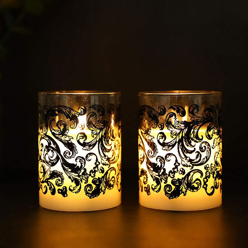 Set of 2 Glass Wax Battery Candles 4”tall High LED Candles Real Wax Fl ...