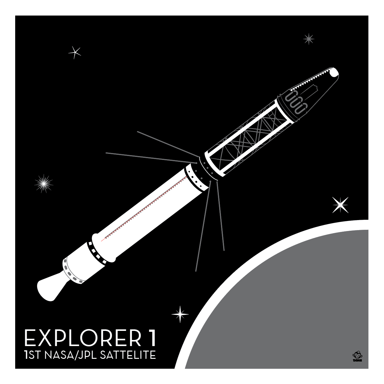 Explorer 1 Satellite 10x10 Giclee Print Monkey Minion