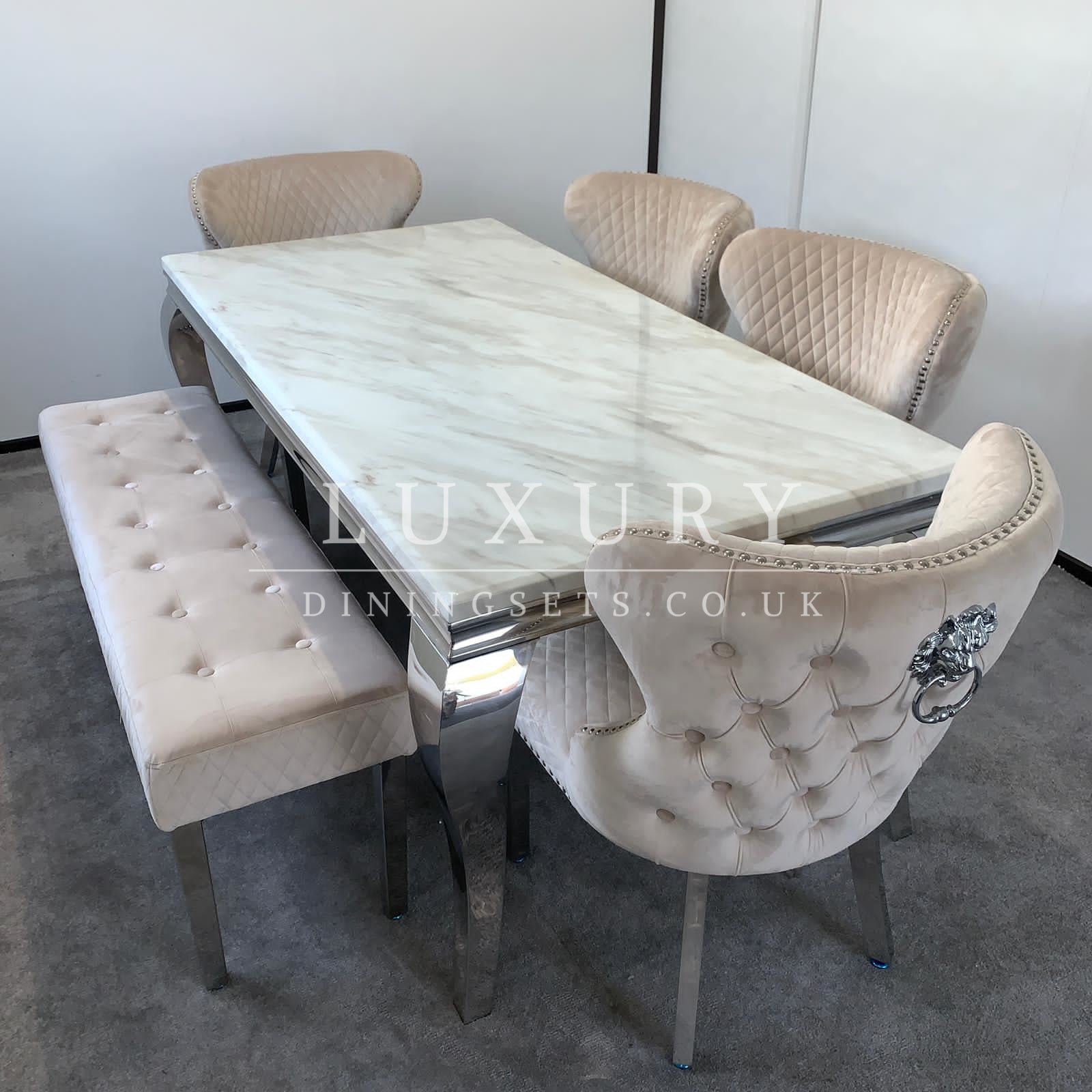 Ivory Smoke Marble Chrome Dining Table Luxury Dining Sets