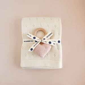 Cream Blanket and Heart Rattle - Peanut and Honey