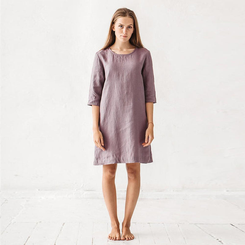 Dreiviertel-Ärmel-Kleid mit Baumwollen Leinen – aufstern