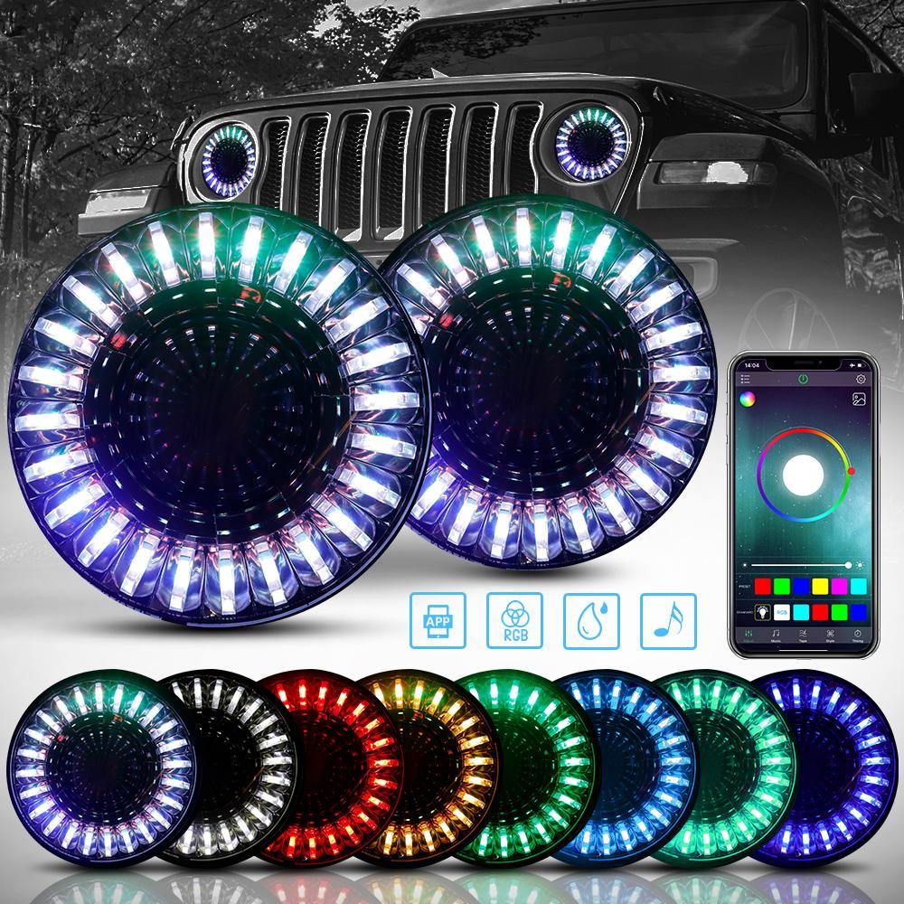7 Inch 3D Silver RGB Halo LED Headlights For Jeep Wrangler TJ LJ JK JK –  Winunite