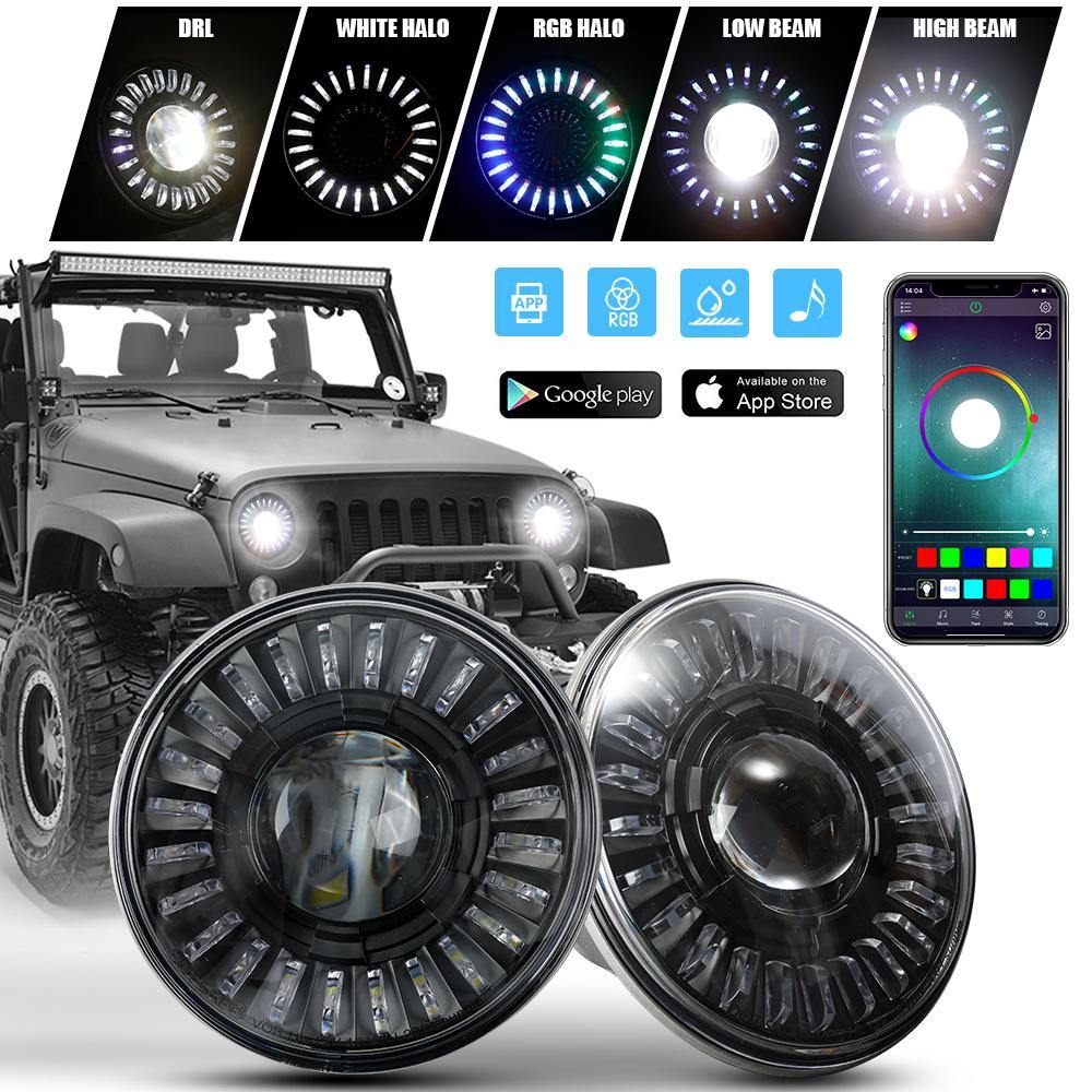 7 Inch 3D Black RGB-W Halo LED Headlights For Jeep Wrangler TJ JK JKU –  Winunite