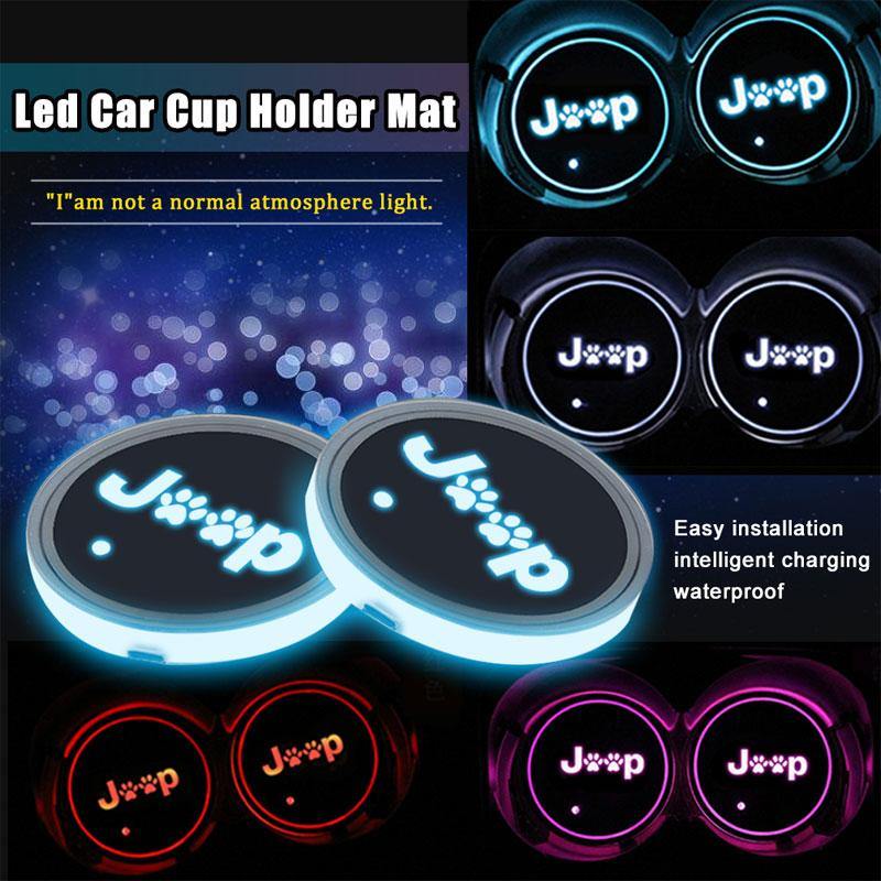 Car RGB LED Cup Holder Mats Lights for Jeep Wrangler JK Interior Acces –  Winunite