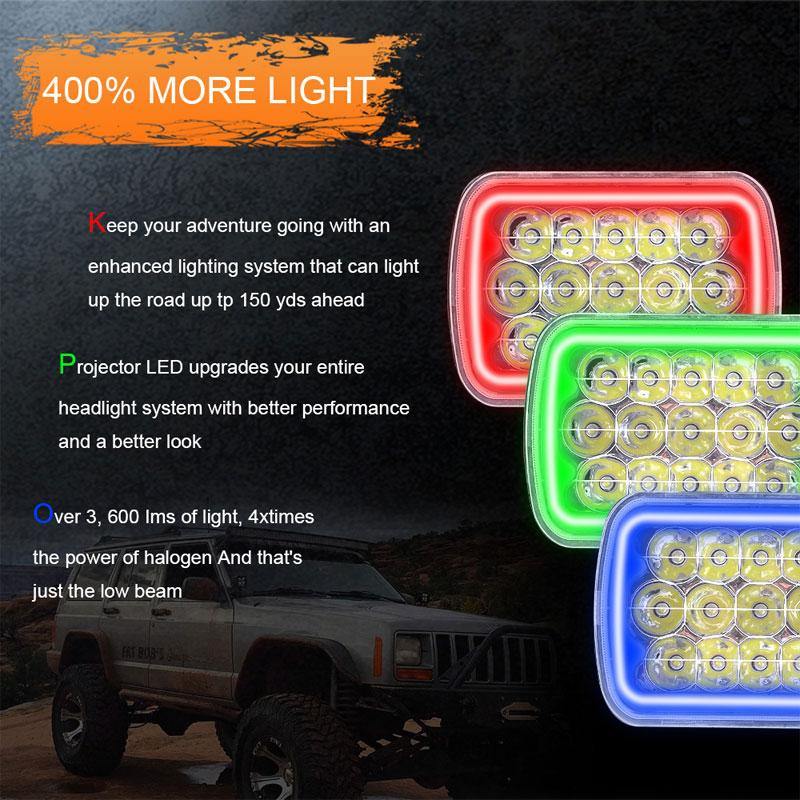 5x7 Square RGB Halo LED Headlights For Jeep YJ XJ GMC – Winunite
