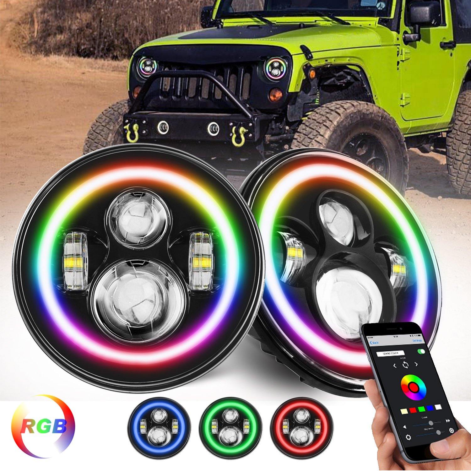 7 inch Halo Rotating RGB LED Headlights for Jeep Wrangler TJ LJ JK JKU –  Winunite