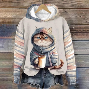 the COFFEE CAT - Cute Cartoon 3D Print Fashion Oversized Hoodies/Sweatshirts for Women - Real Love Frequency 