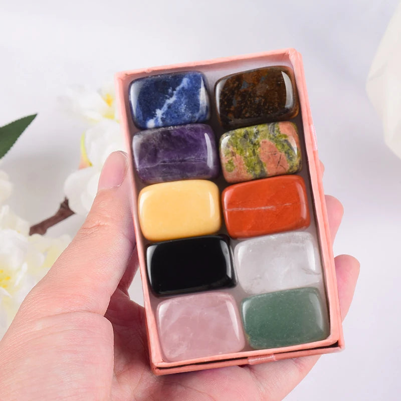 the ROCK PACK - 10 Pcs /Set Home Decoration Craft Stones, Gifts Natural Stone Set, Natural Tumbled Stone  Chakra Reiki Healing Stone Ornament
