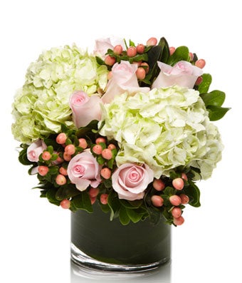 Pink Berry by H.Bloom is a rose and hydrangea luxury flower arrangement.