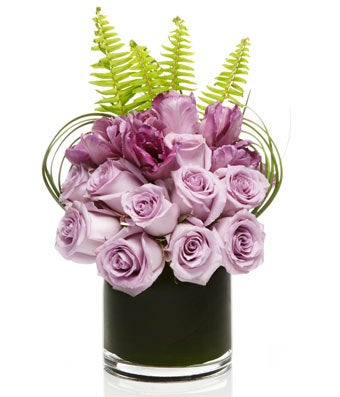 Bliss by H.Bloom is a lavender-colored floral arrangement with delicate roses.