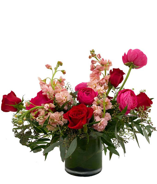 The Big Love modern floral arrangement with deluxe pink and blush roses, by H.Bloom.