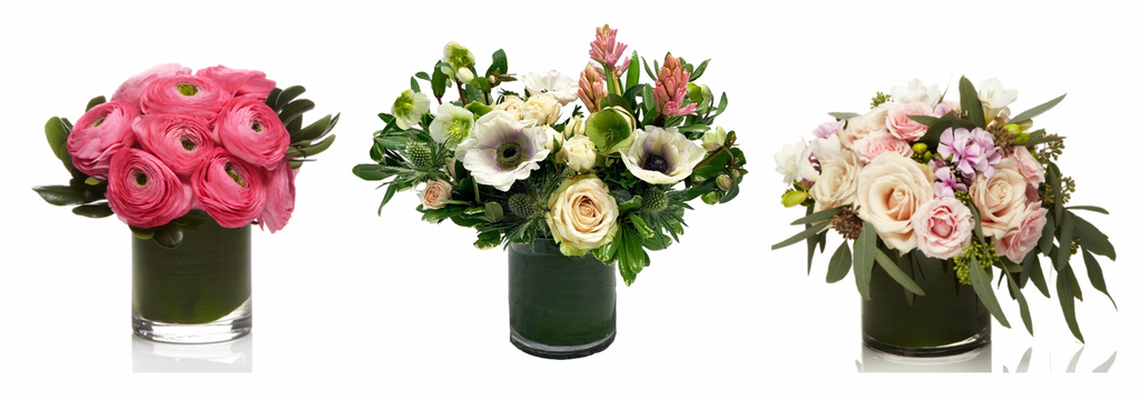 Romantic and whimsical floral arrangements from H.Bloom called Ranunculus en Vogue, Forever Love, and Rosé.