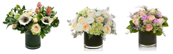 Whimsical floral arrangements with multiple varietal flowers and different floral textures, by H.Bloom.