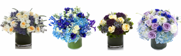 Blue and indigo floral arrangements with premium flowers, by H.Bloom.