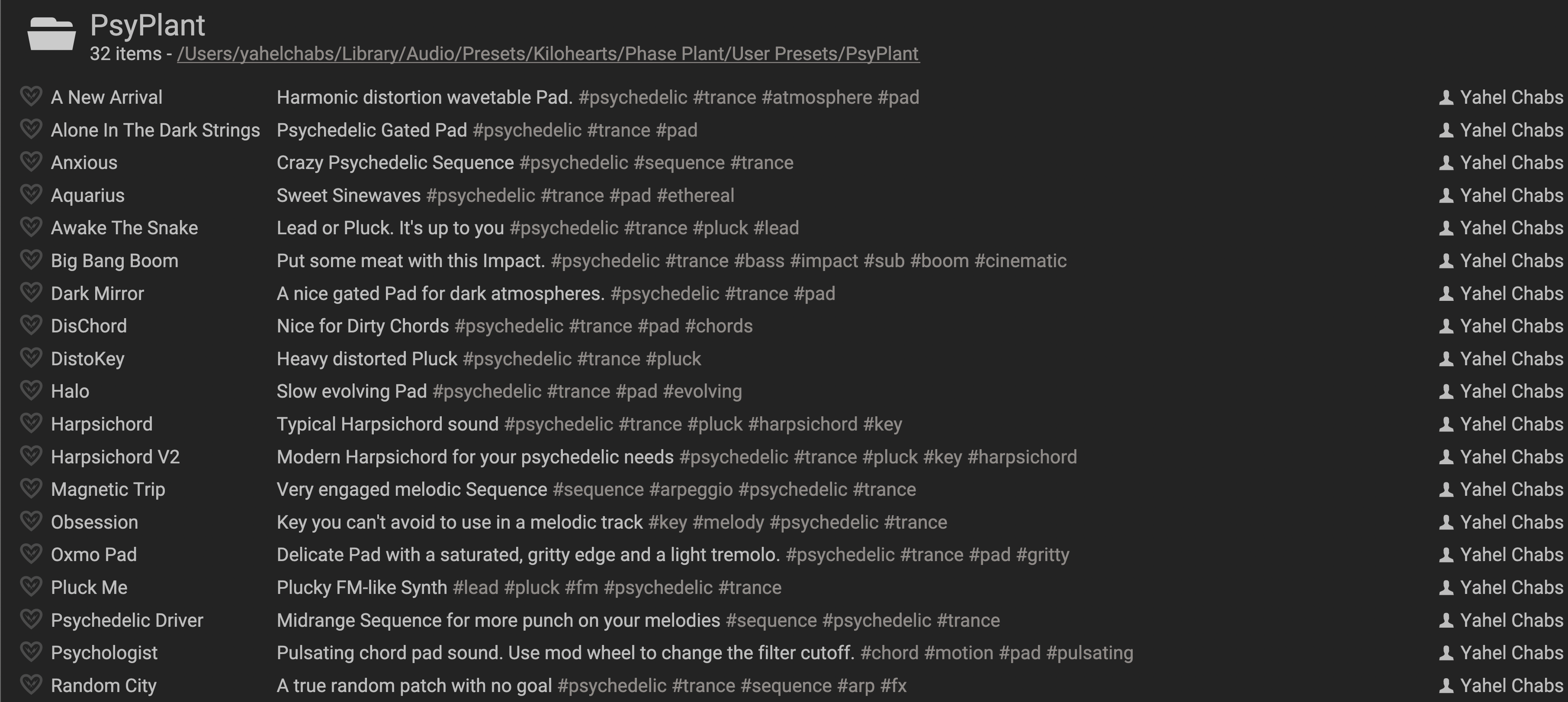 PsyPlant - Presets List #1