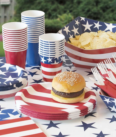 4th of July Disposable Paper Plates, Cups and Napkins_Star & Stripes Disposable Plates_How to Throw the Best 4th of July Backyard Party_Riles & Bash