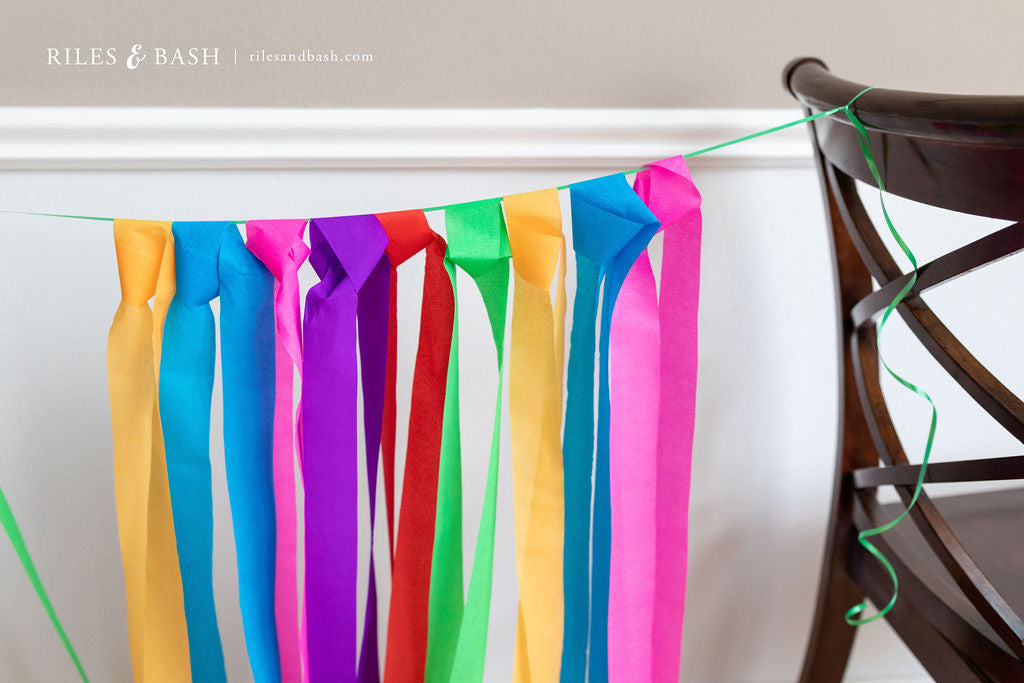 Riles & Bash Fiesta Mexican Streamer Backdrop with Crepe Paper Fiesta Flowers_How to Build a Fiesta Backdrop_Cinco De Mayo_Fiesta_Taco Bar Party_Riles & Bash Party