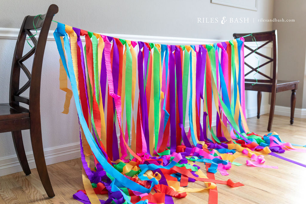 Riles & Bash Fiesta Mexican Streamer Backdrop with Crepe Paper Fiesta Flowers_How to Build a Fiesta Backdrop_Cinco De Mayo_Fiesta_Taco Bar Party_Riles & Bash Party