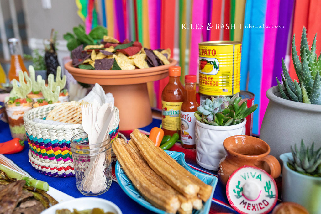 Riles & Bash Fiesta Mexican Streamer Backdrop with Crepe Paper Fiesta Flowers_How to Host a Mexican Taco Bar Fiesta