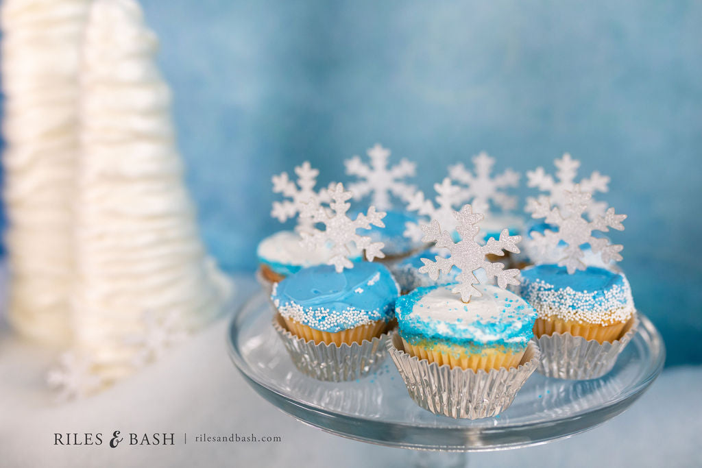 Riles & Bash_Frozen Snowflake Balloon Garland Kit with Winter Wonderland Backdrop for Frozen Snowflake Party