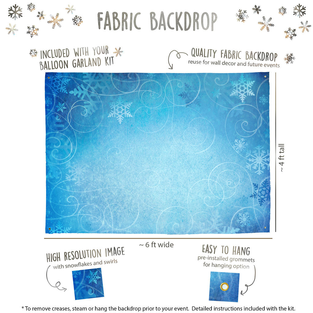 Riles & Bash Frozen Snowflake Balloons with Winter Wonderland Backdrop