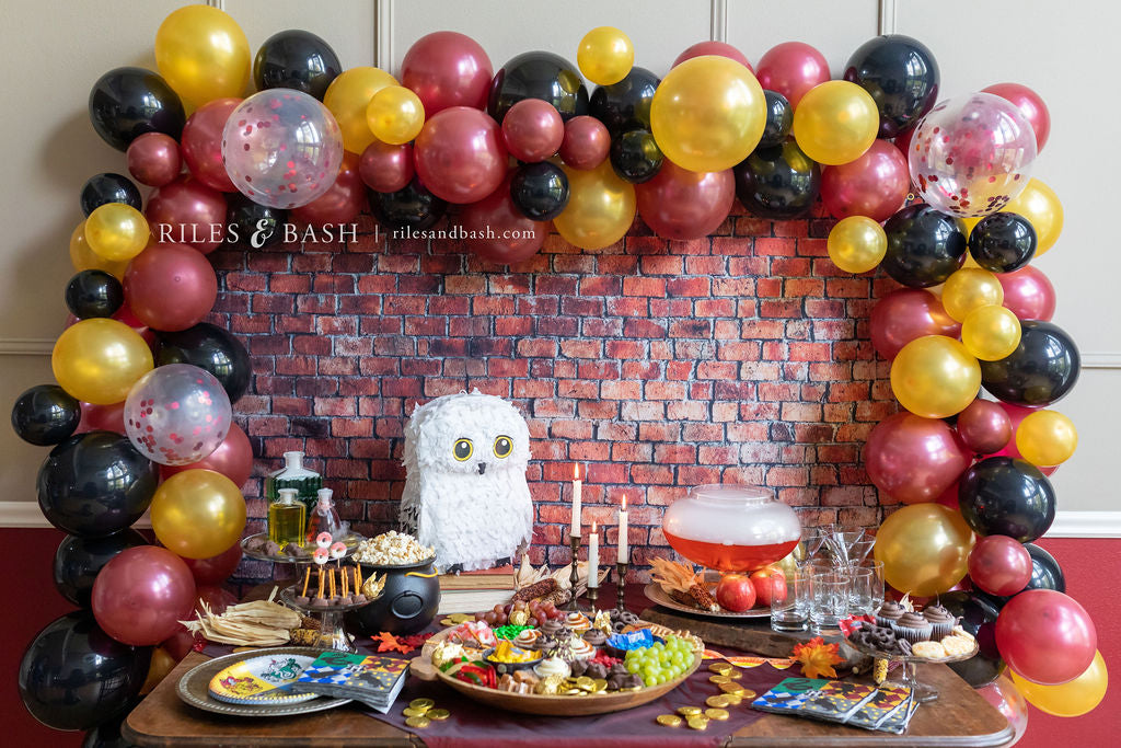 Riles & Bash_Harry Potter Halloween_Harry Potter pinata_Harry Potter balloons_burgundy black and gold balloons_owl pinata