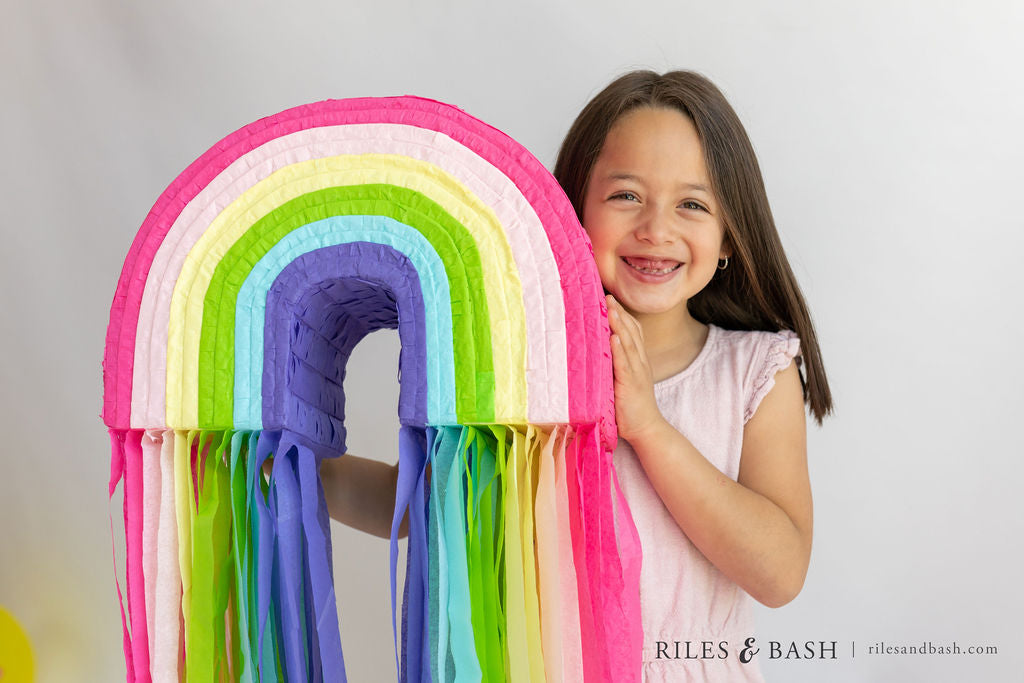 Riles & Bash Deluxe Rainbow Pinata with Colorful Streamers