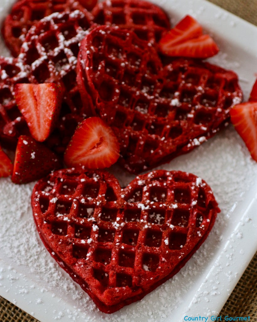 Red Velvet heart shaped waffles_photo countrygirlgourmet