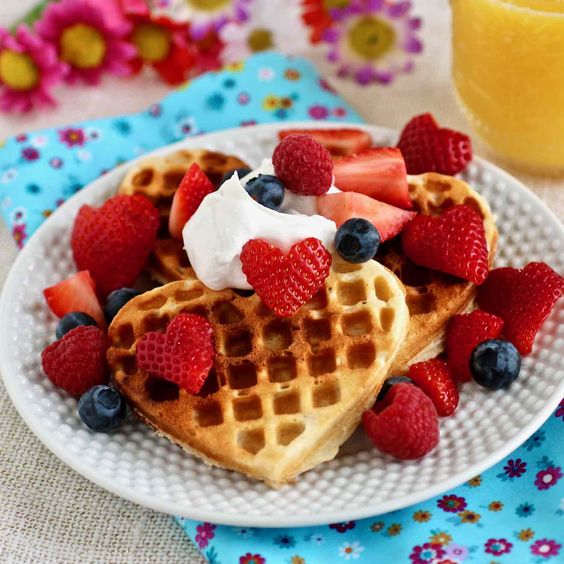 Valentine's waffles with Strawberries and Blueberries