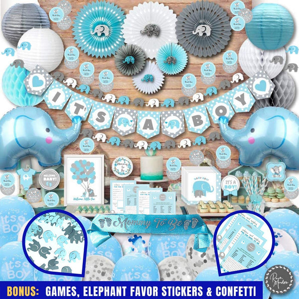 elephant baby shower decorations for boy