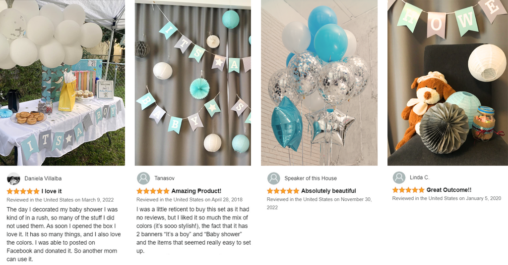 Piece Baby Shower Decorations for Boy, Elephant Style | It's A BOY | Garland Bunting Banner, Paper Lanterns, Honeycomb Balls | Tissue Paper Fans | Blue Grey White