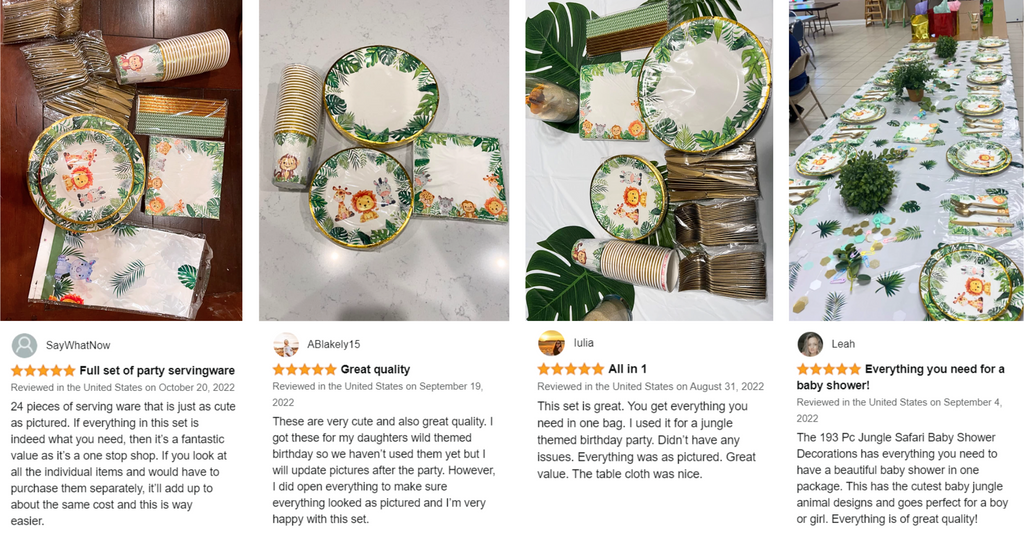 Safari Baby Shower Decorations for Boy or Girl | Jungle Baby Shower Decorations Neutral | Birthday Party Supplies | Tableware - Plates, Cups, Napkins, Tablecloth, Straws, Cutlery | Serves 24