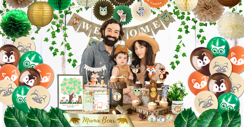 Pieces Woodland Baby Shower Decorations for Boy or Girl Kit, Gender Neutral Forest Baby Shower Decor Set With Banner, Greenery Garland Vines, Cutouts, Confetti, Games, Guestbook, Sash