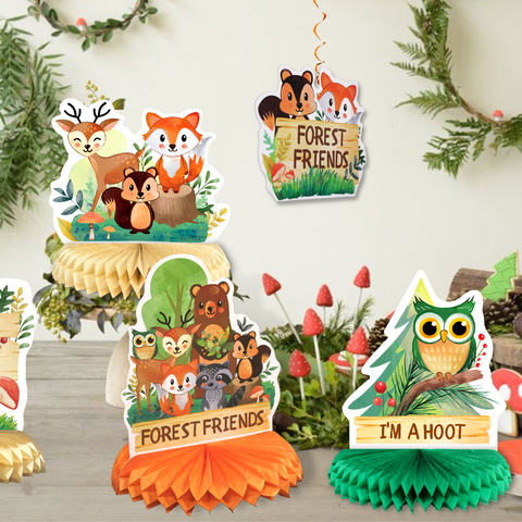 Woodland Animals Honeycomb Centerpieces 3D Table Topper Animals Hanging Swirl Decorations Forest Friend Birthday Party Foil Ceiling Decor for Boy Girl Kids, Woodland Baby Shower