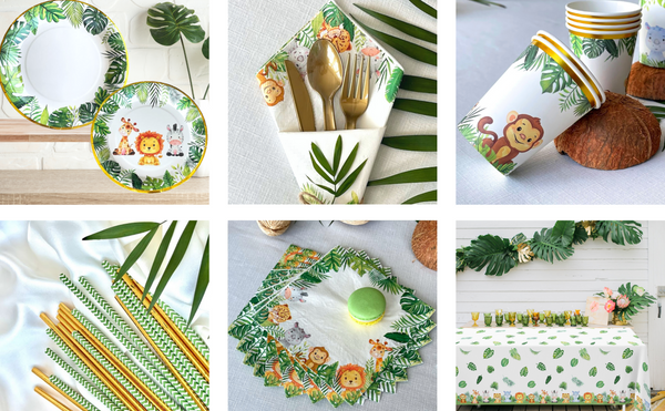 afari Baby Shower Decorations for Boy or Girl | Jungle Baby Shower Decorations Neutral | Birthday Party Supplies | Tableware - Plates, Cups, Napkins, Tablecloth, Straws, Cutlery | Serves 24