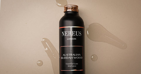 Close up of Nereus London Australian Buddha Wood Essential Care Shampoo