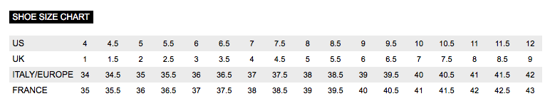 Shoe Size Chart