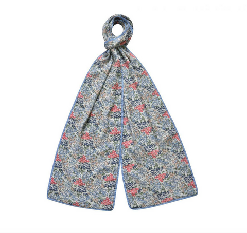 Earth Squared Blue, White/Pink Stem Flower Cotton Scarf