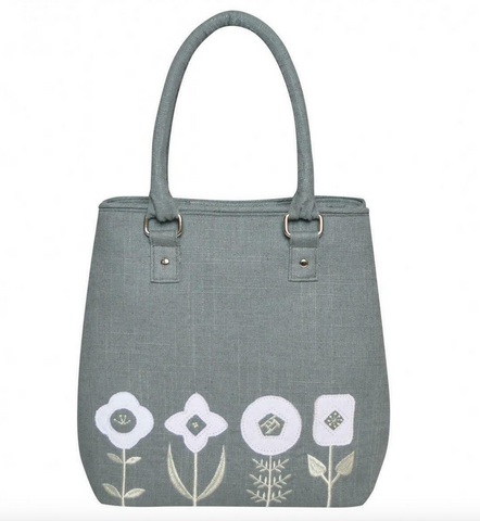 Earth Squared Grey Embroidery Applique Sophie Grab Bag Purse