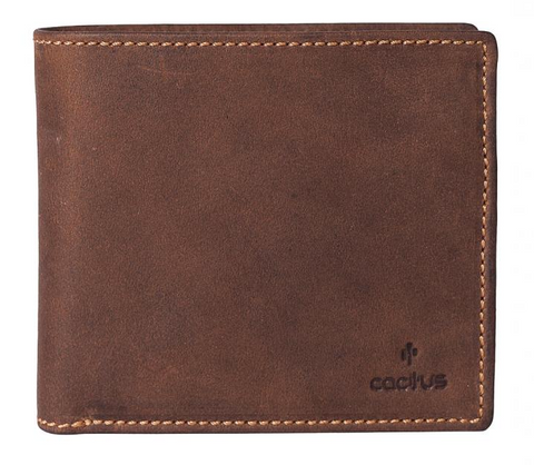 Cactus Mens Canvas Wallet Mala Brown Leather with RFID Protection With Coin Pocket
