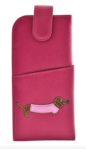 Mala Pink Grey Black Leather Dachshund Dog Puppy Glasses Specs Case