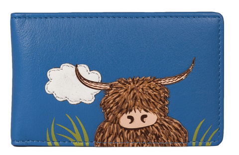 Mala Leather Blue 'Bella' Scottish Highland Cow Coo ID / Card Holder Wallet - RFID Protected