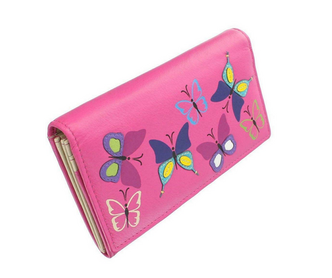 Large Mala Mimosa Butterfly Flap Purse Wallet Grey or Pink with RFID Protection
