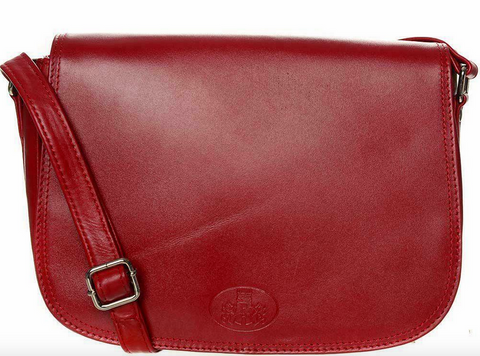 Rowallan Iceland Red Leather Rounded Full Flap Crossbody Handbag