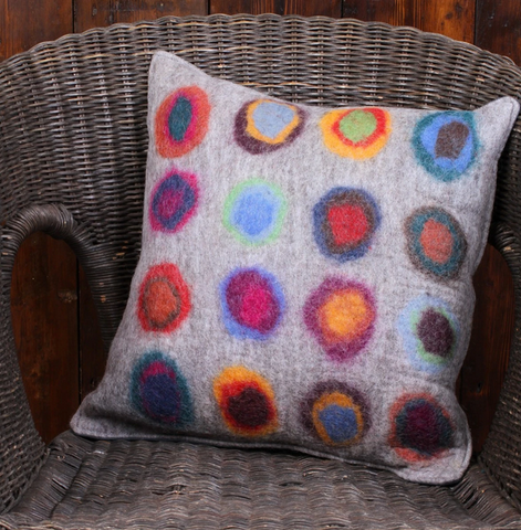 Sustainable Fair Trade Handfelted Grey Bright Spot Kandinsky Cushion & Cover