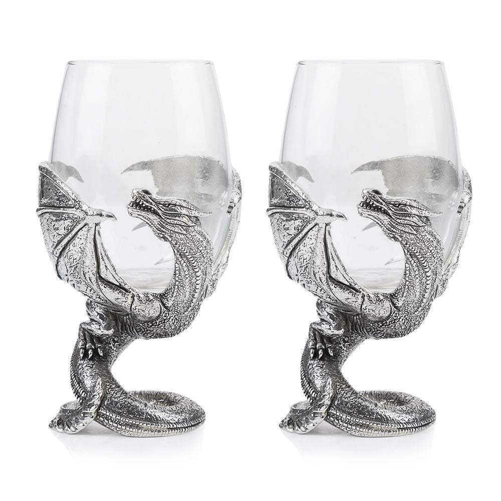 Stunning Pewter Wrapped Dragon Wine Glass Pair – Kilts Wi Hae