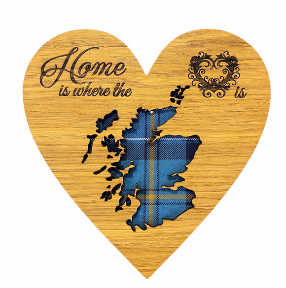 Arcaro Art Tartan Scotland Home Is Where The Heart Is Mountable Hanging Oak Wooden Wall Plaque